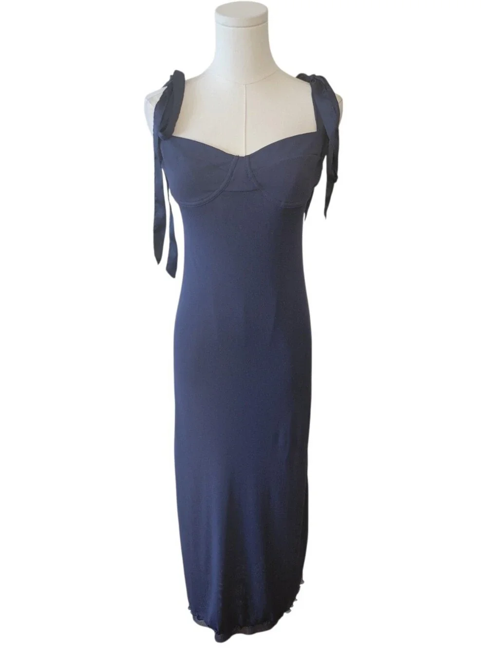 Free People Blue Corset Mesh Midi Length Dress Size Medium